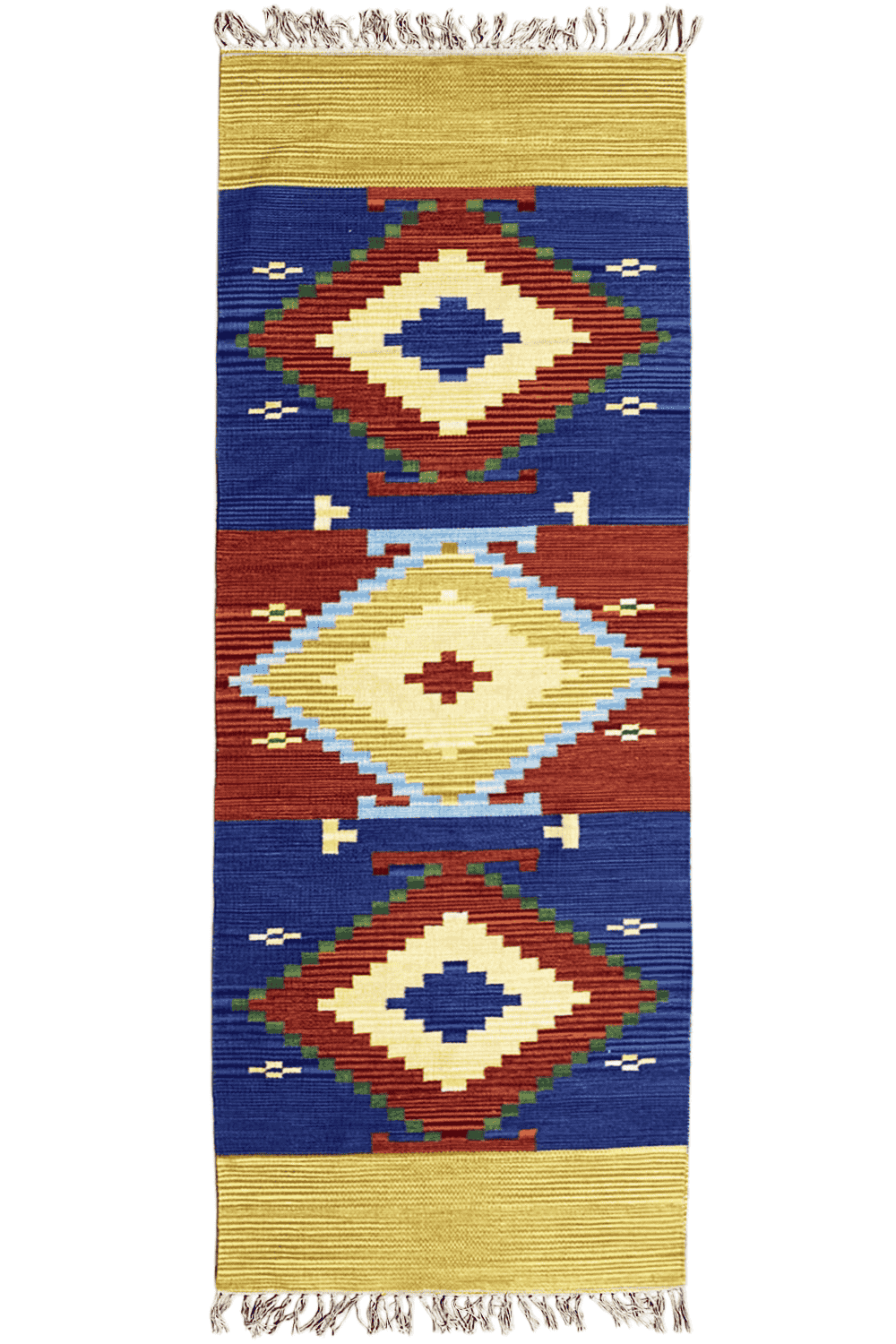 Handgewebter Wollen Kelim Dhurrie Läufer - 250x80cm (8.2x2.6ft) - Geometrisches Indisches Design - German Carpet Shop