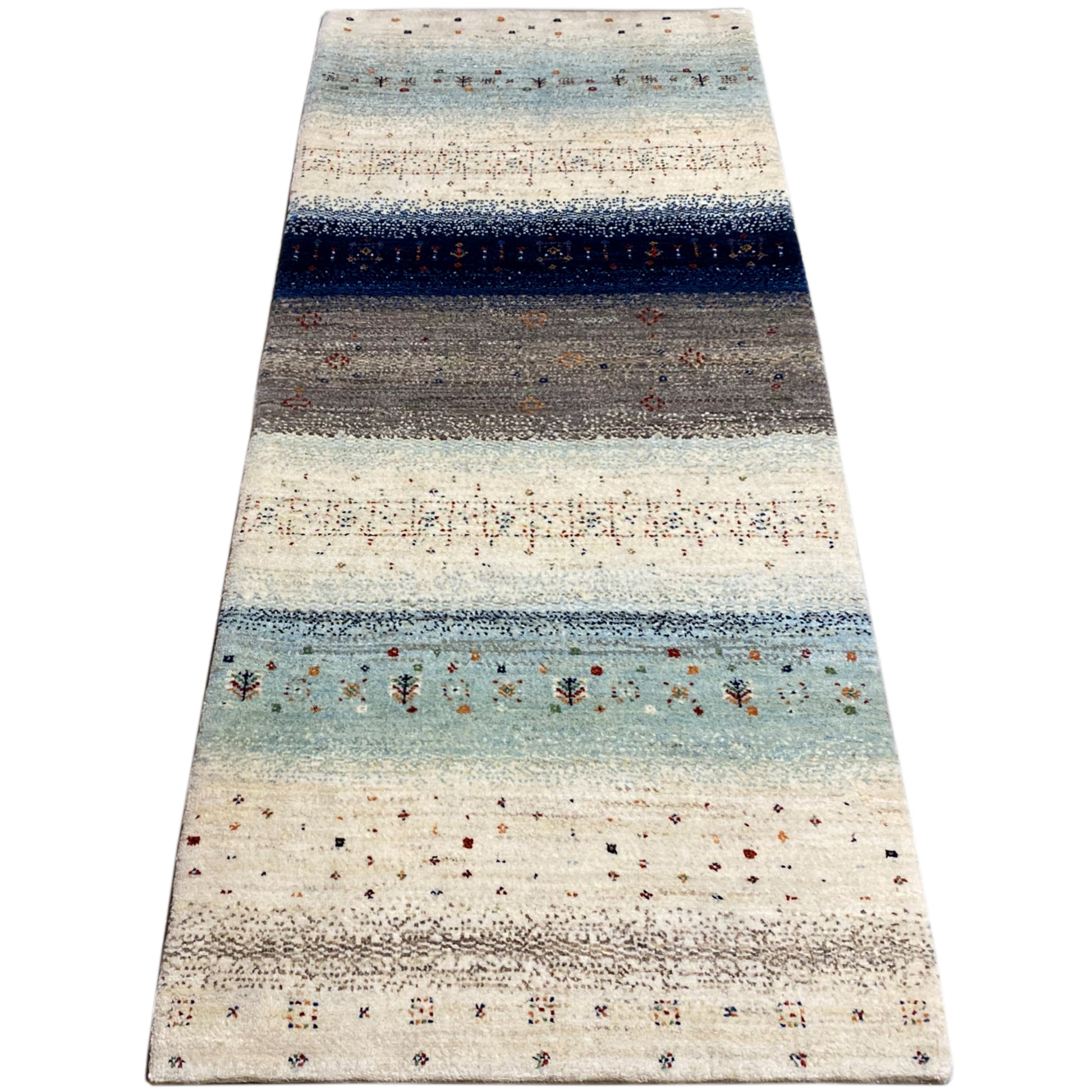 Blauer Gabbeh Teppich Läufer 198x82 cm - German Carpet Shop
