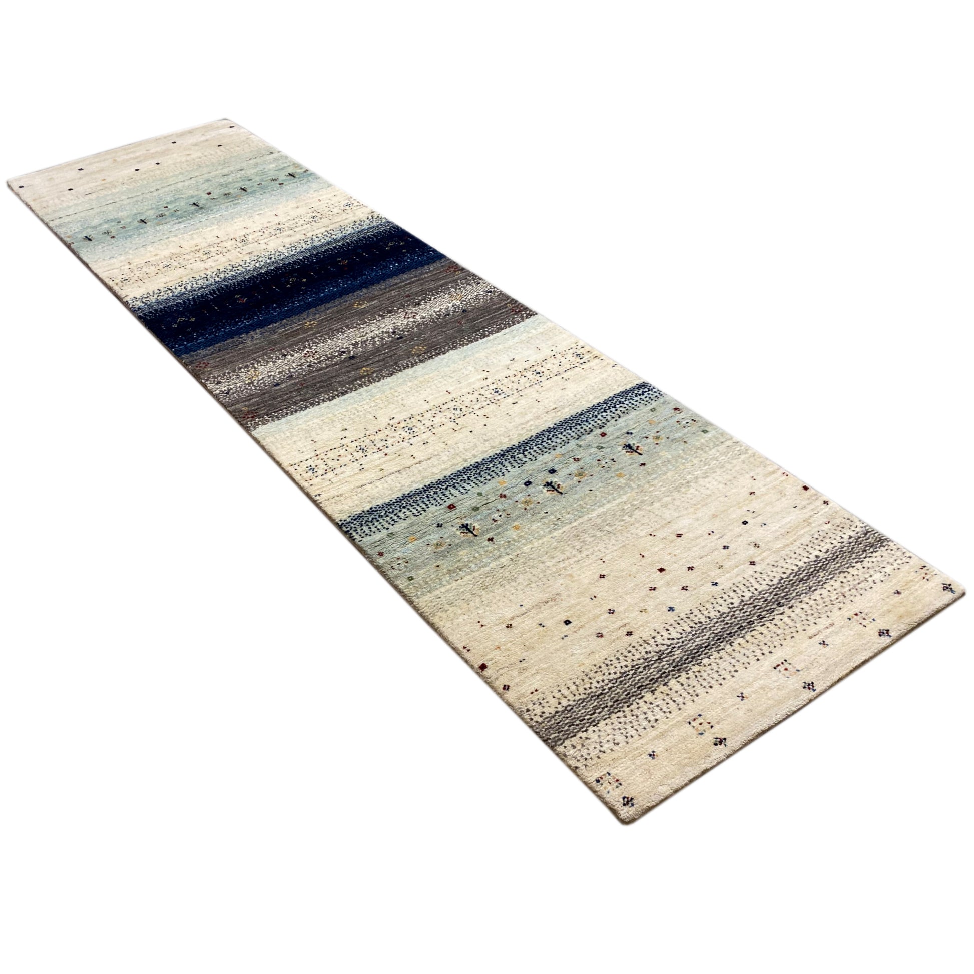 Blauer Gabbeh Teppich Läufer 297x84 cm - German Carpet Shop