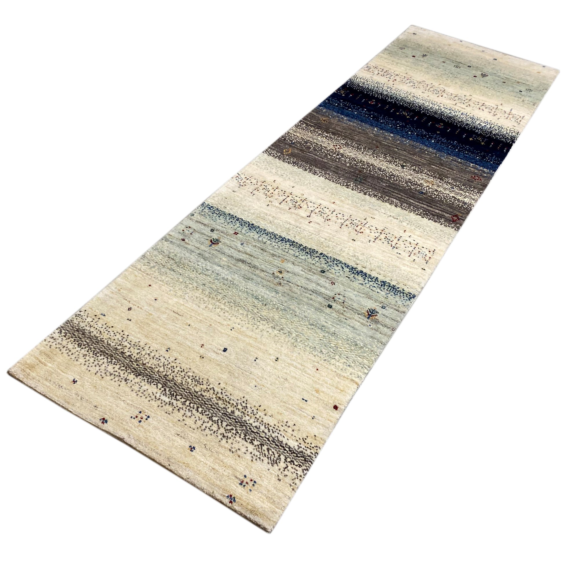 Blauer Gabbeh Teppich Läufer 302x84 cm - German Carpet Shop