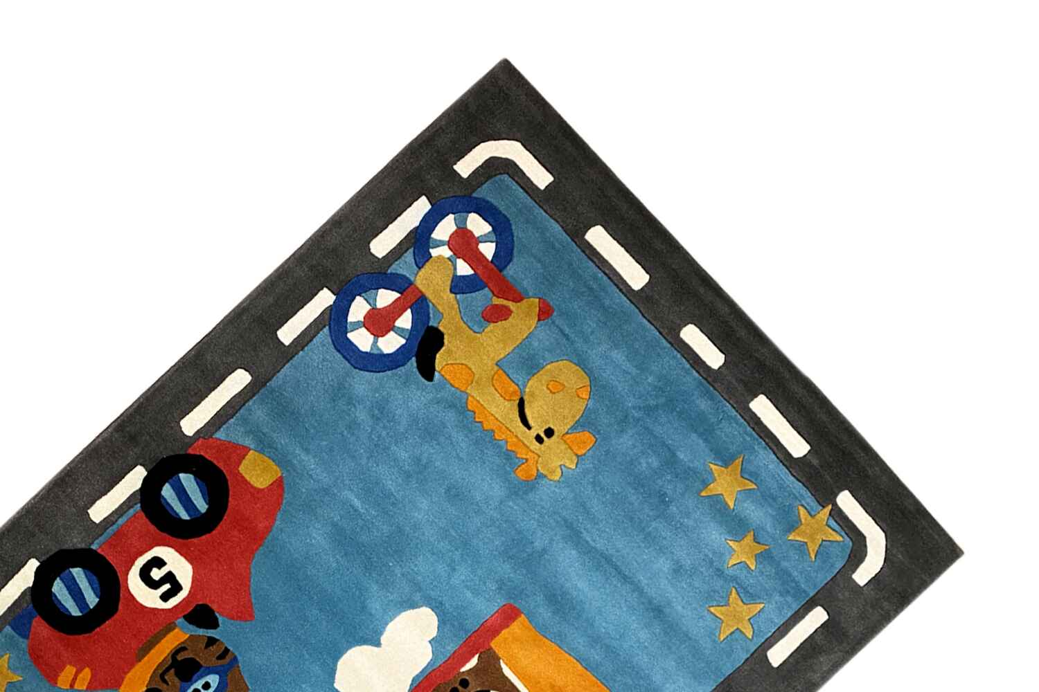 Handgetufteter Wollteppich mit farbenfrohem Auto- & Tiermotiv, 170x240cm (5.6X7.9ft) - German Carpet Shop