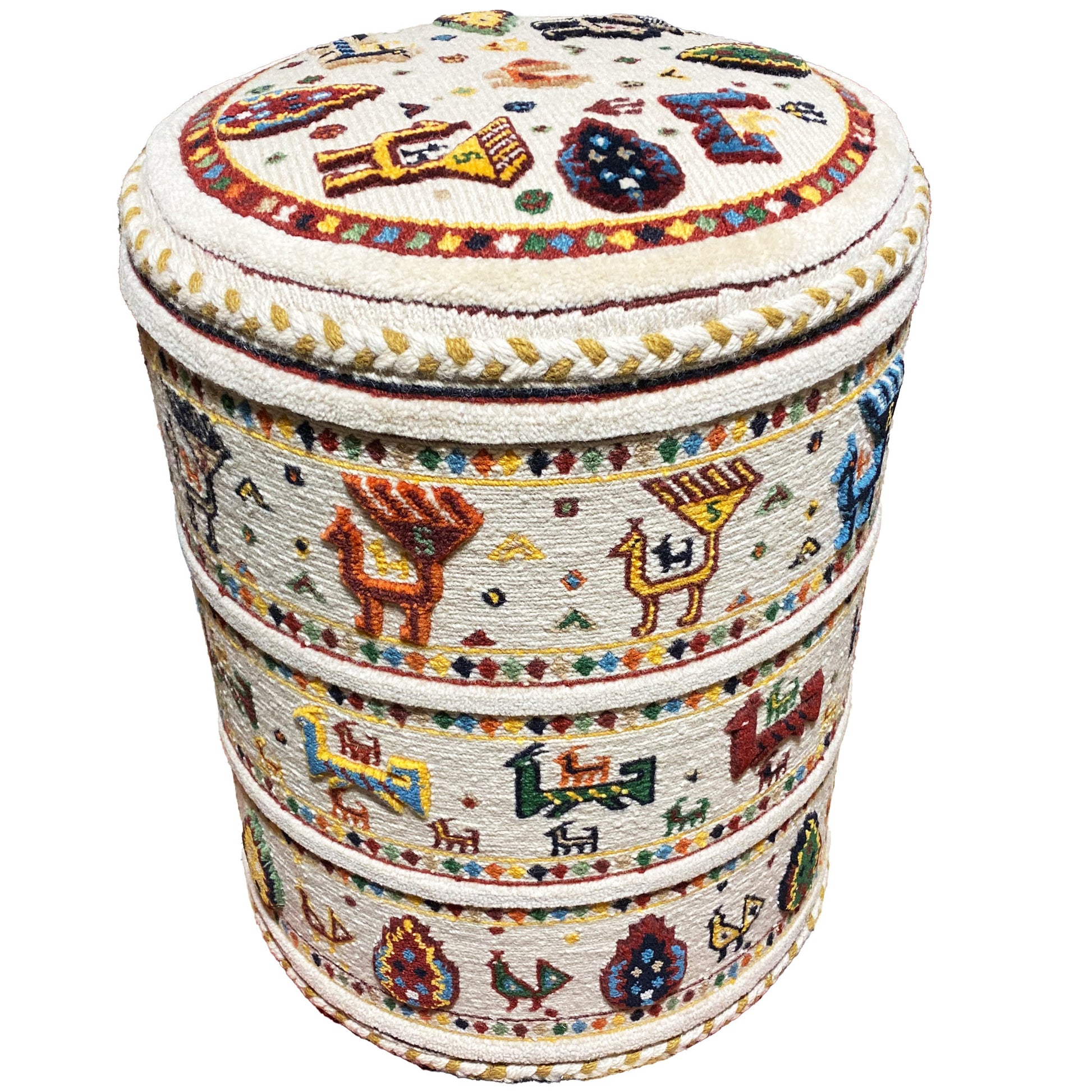 Orientalischer Wollpouf mit geometrischen Mustern