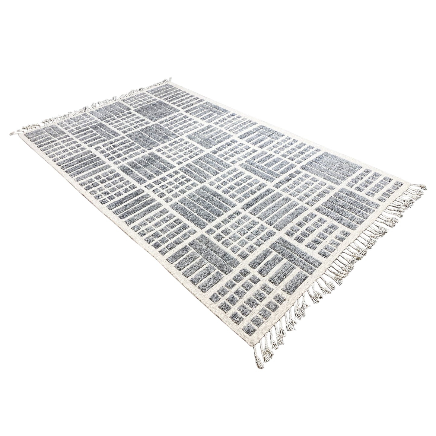 Grauer Berber-Wollteppich, 256x160 cm - Geometrisches Muster - German Carpet Shop