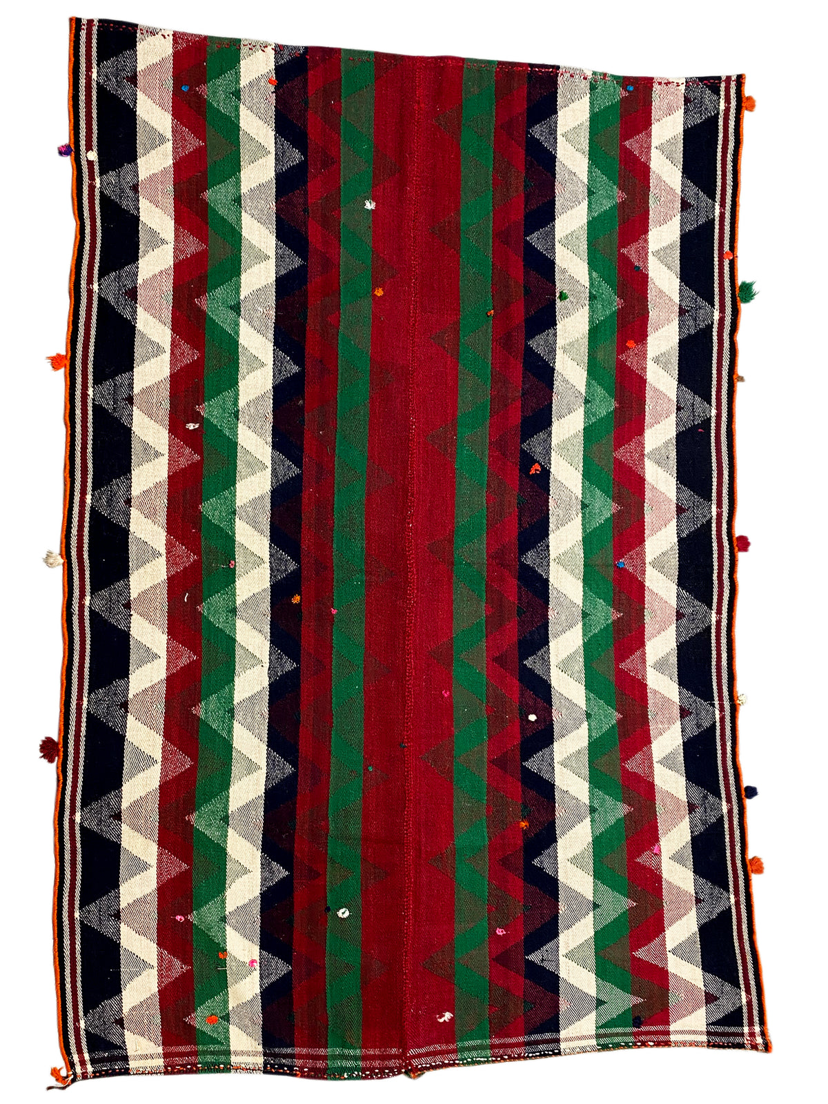 Tappeto Jajim rettangolare con strisce colorate e nappe decorative agli angoli