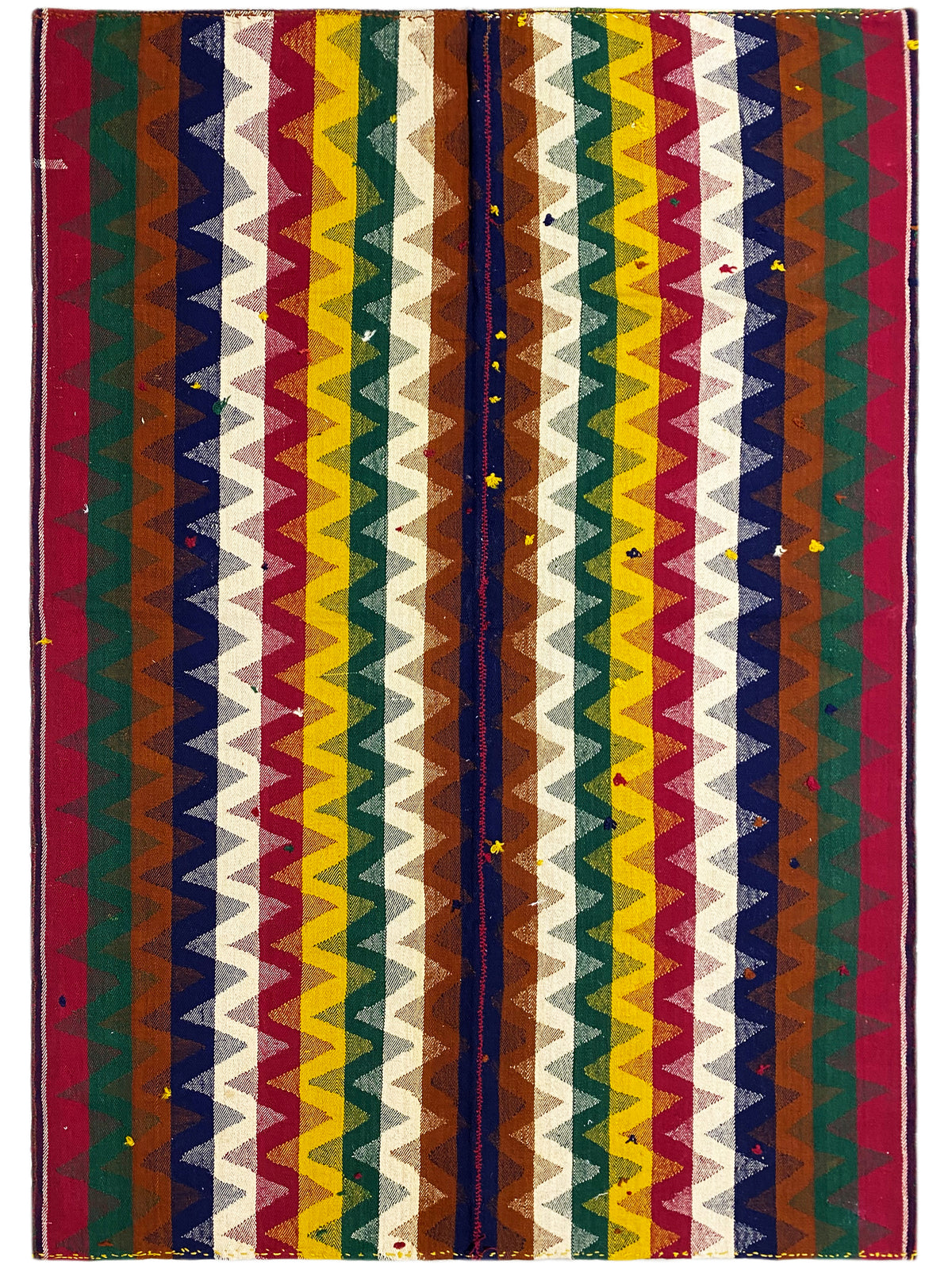 Tappeto Jajim con strisce a zigzag multicolori e aree color crema, rettangolare
