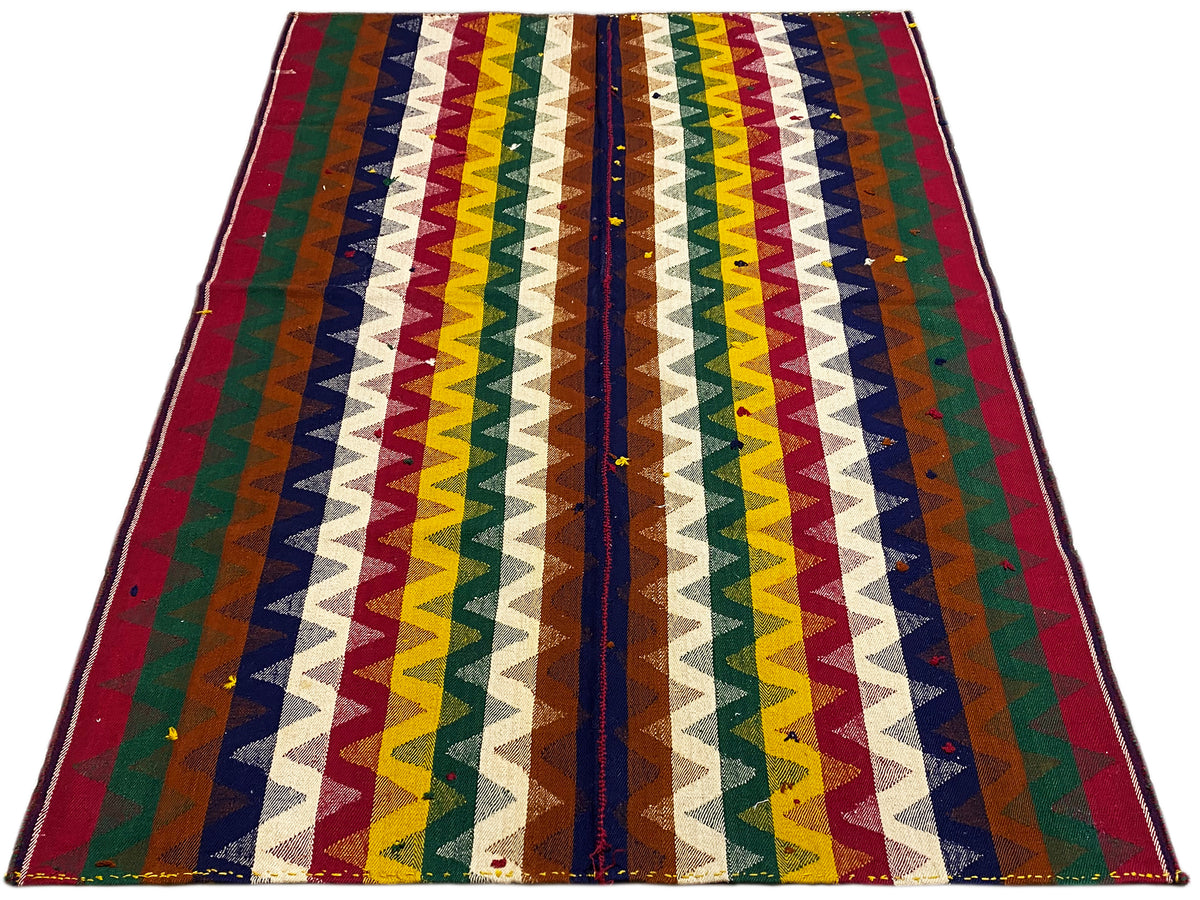 Tappeto Jajim con motivo a strisce triangolari/a chevron, fantasia multicolore, con bordo rifinito