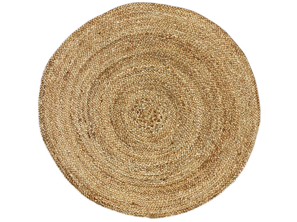 Tappeto rotondo in juta, beige-dorato, con un evidente motivo a spirale (80×80 cm)