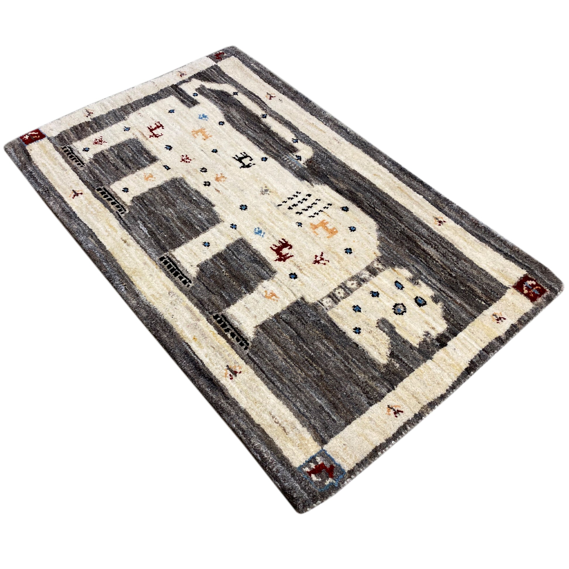 Grauer Löwen Gabbeh Teppich 89x60 cm - German Carpet Shop