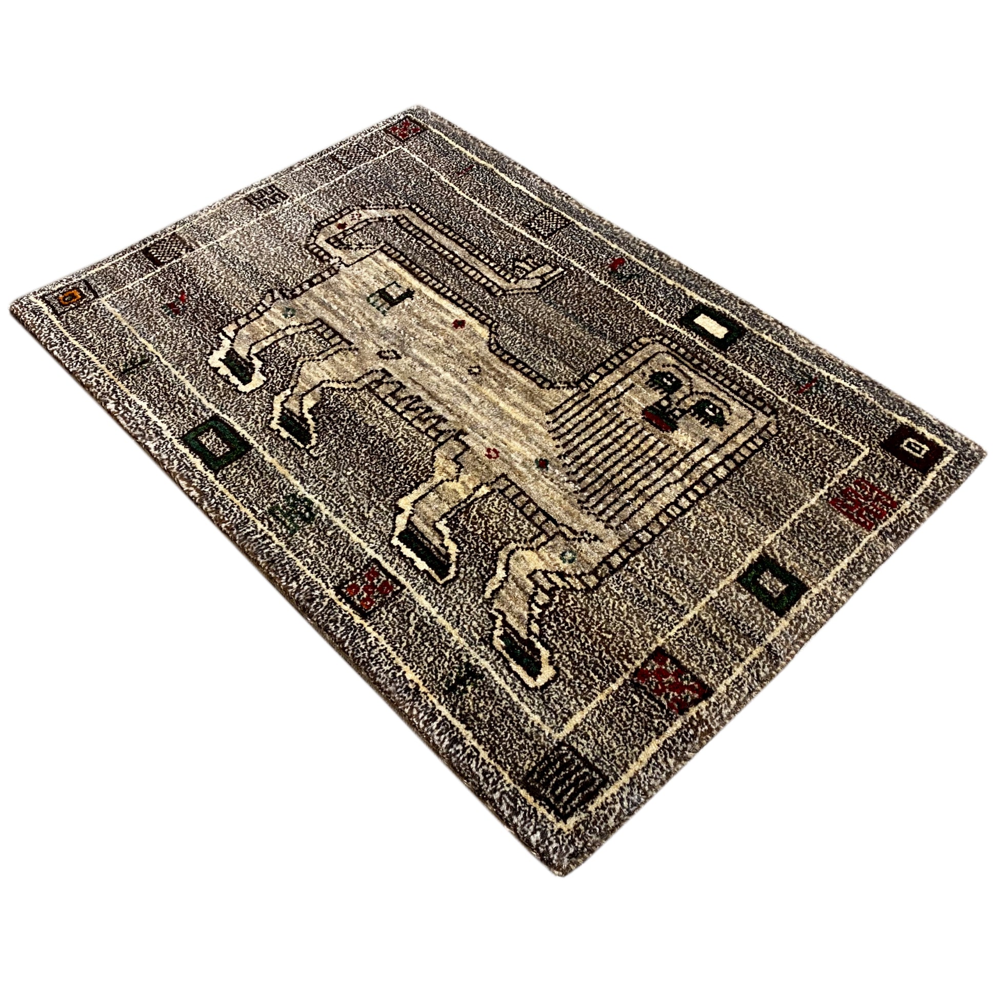 Grauer Löwen Gabbeh Teppich 94x64 cm - German Carpet Shop