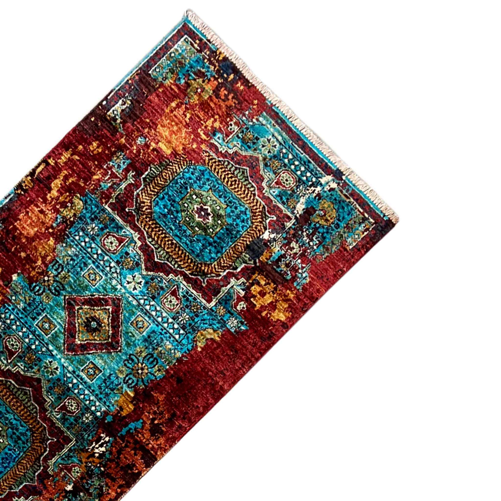 Mamluk Läufer Teppich, Türkis/Mehrfarbig, 252x80 cm - German Carpet Shop