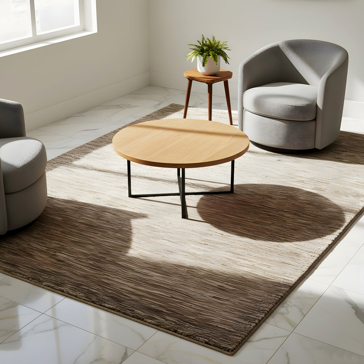 Tappeto Gabbeh marrone-beige mélange su pavimento chiaro, rettangolare