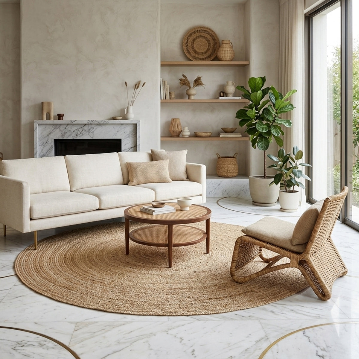 Tappeto in juta (170x170 cm) color naturale con struttura a trama grossa