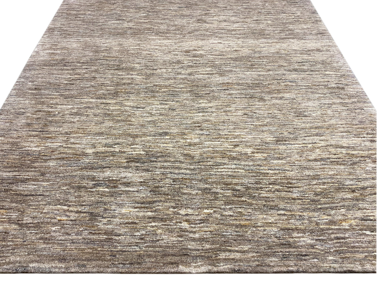 Tappeto Gabbeh, vista dal basso: motivo mélange beige-grigio, pelo corto uniforme