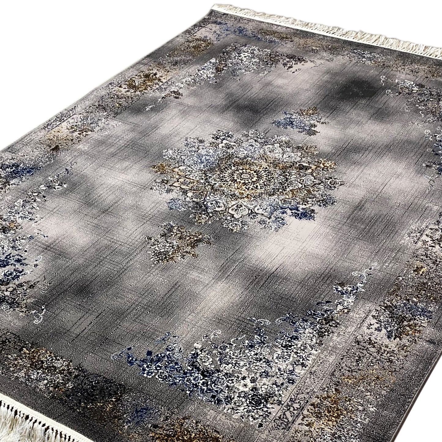 Klassischer Prag Teppich Medaillon Muster Schwarz Gold 160x230