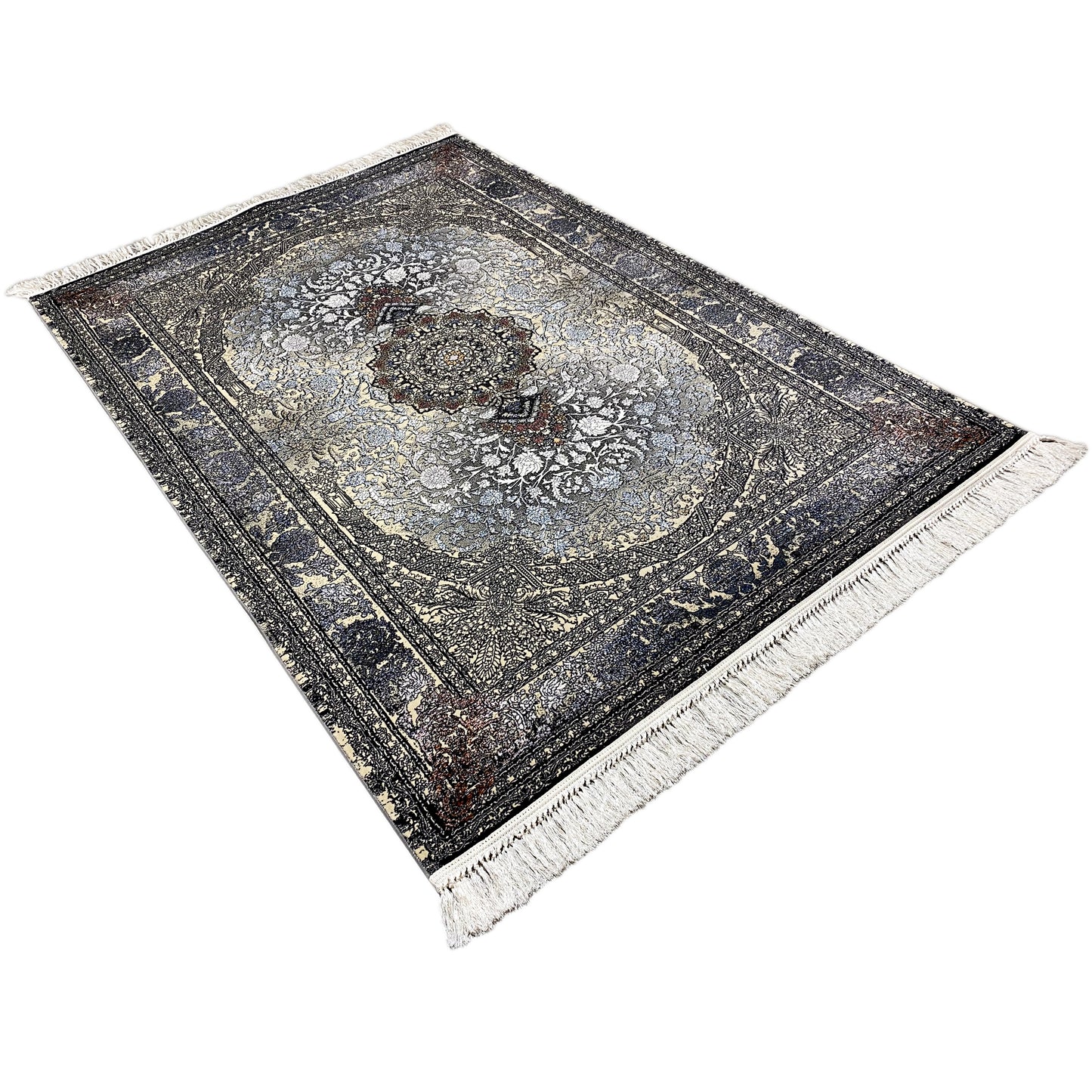 Madrid Teppich klassisch floral Schwarz Gold 160x230 Schlafzimmer