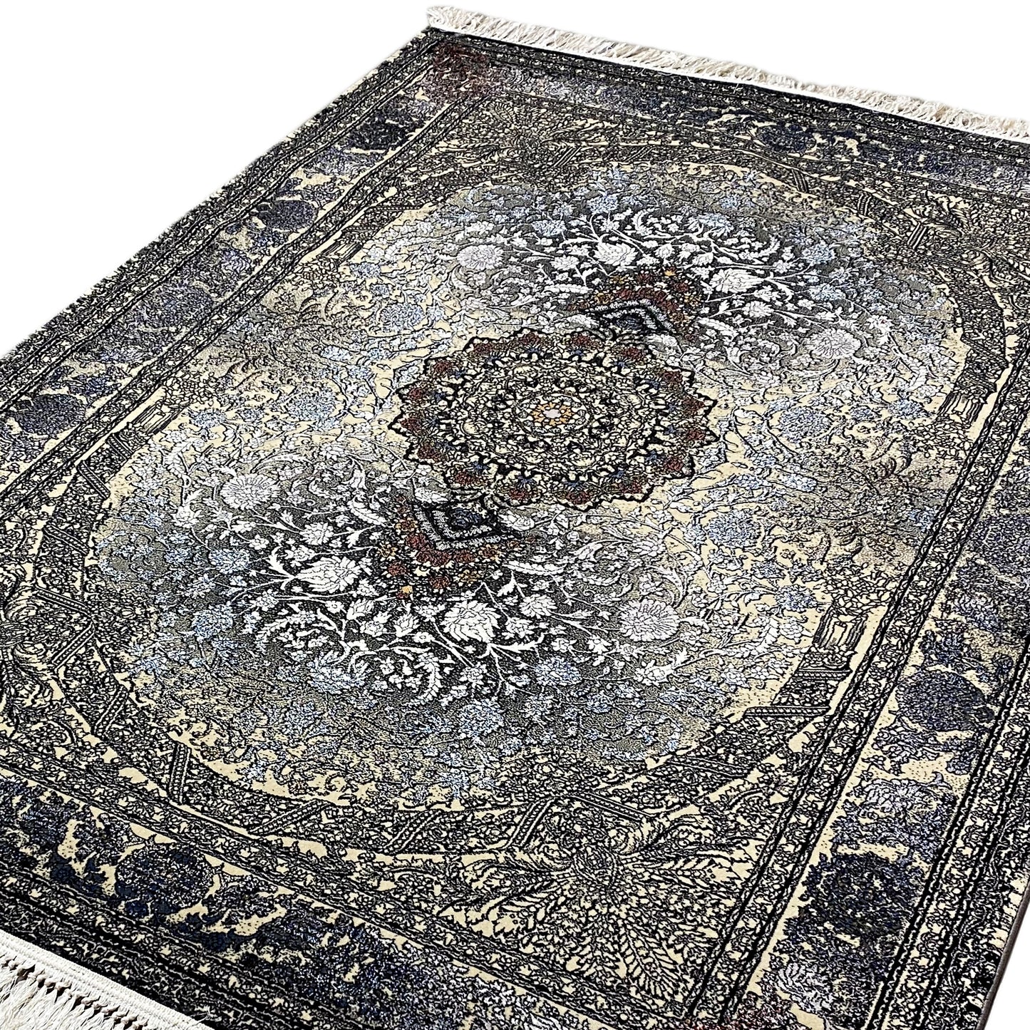 Klassischer Madrid Teppich Medaillon Muster Schwarz Gold 160x230