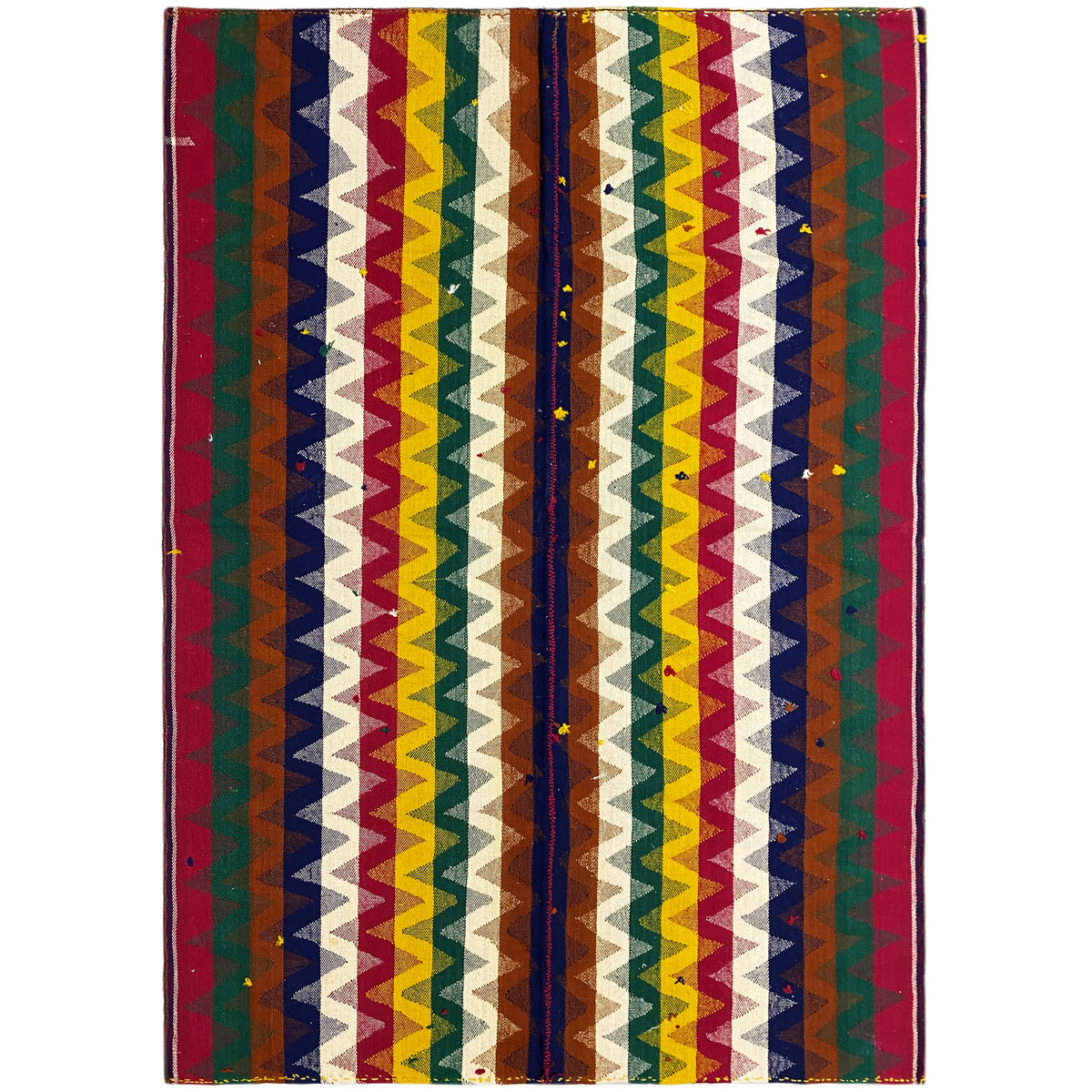 Tappeto Jajim con motivo a zigzag e chevron in rosso, verde, blu e crema, rettangolare