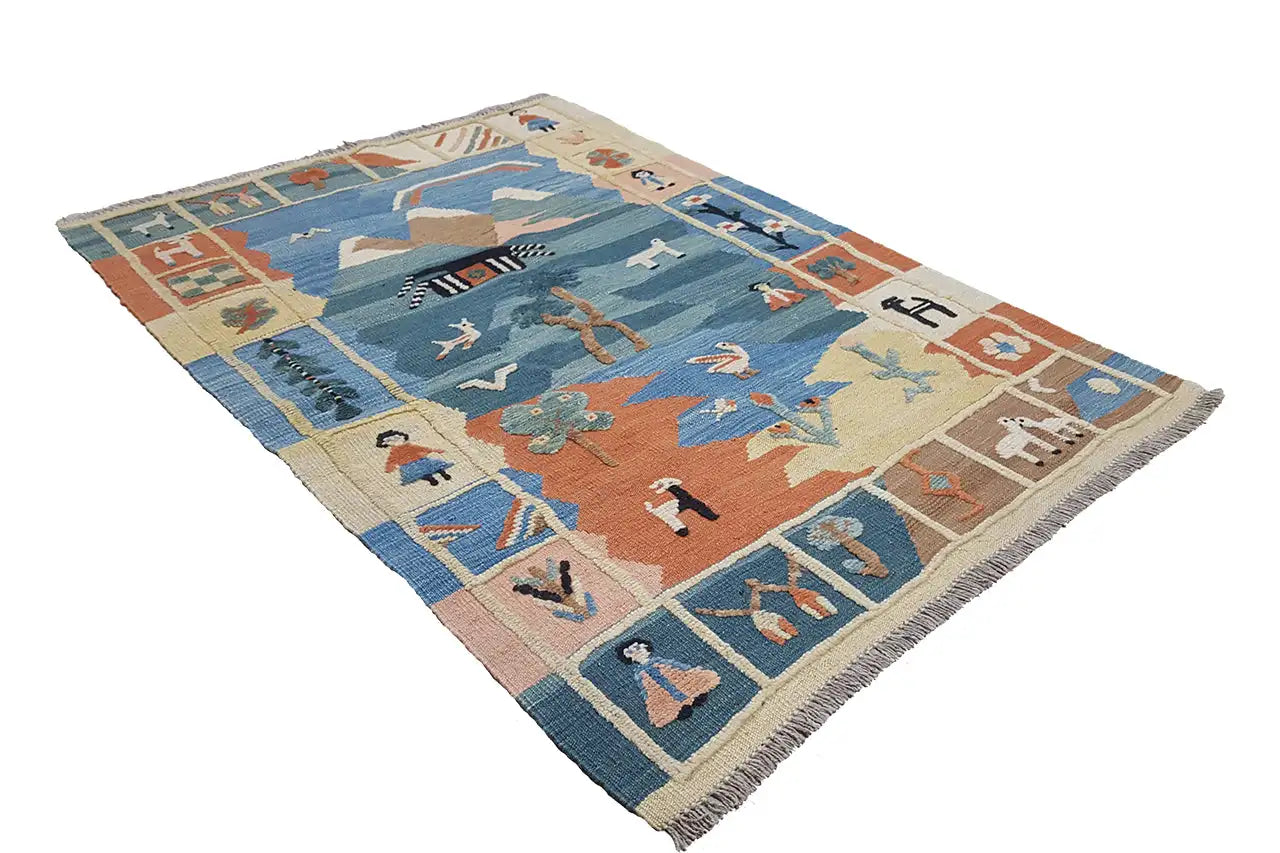 Kilim Qashqai - 800603 (145x101 cm) - Premium Kelim from German Carpet Shop - Just €229! Shop now at German Carpet Shop