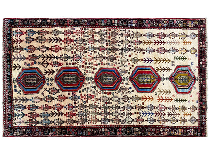 Salon Oriental Baluch Teppich cremefarbene Wolle geometrische Formen