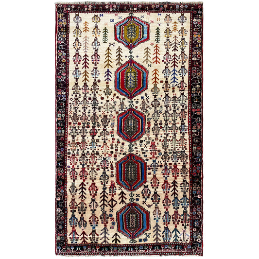 Wohnzimmer Boho Baluch Teppich handgeknüpft creme geometrisches Muster