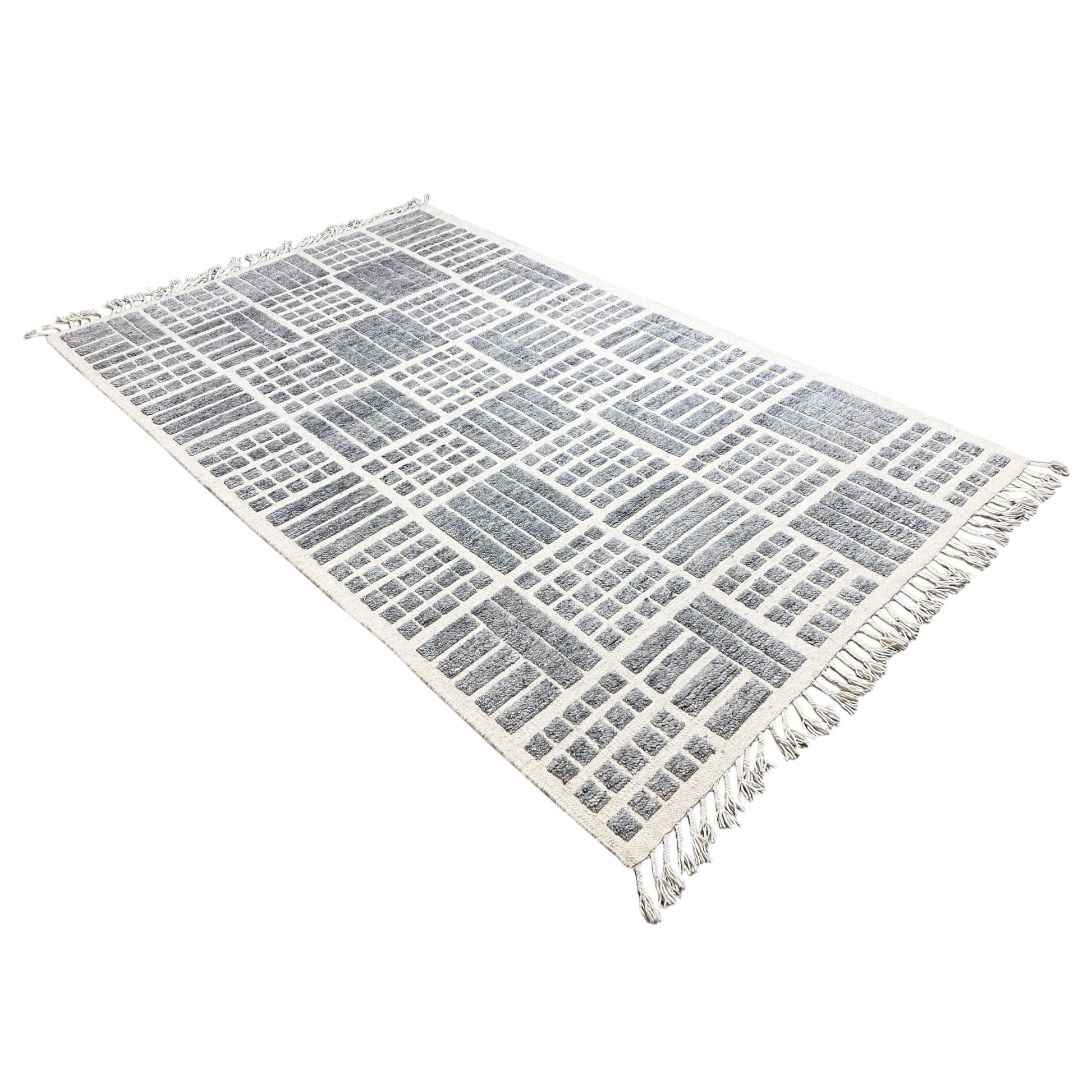 Grauer Berber-Wollteppich, 256x160 cm - Geometrisches Muster - German Carpet Shop