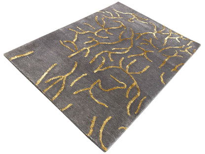 Designer-Teppich 91x62 cm, graue Teppichfläche mit gelbem abstraktem Muster