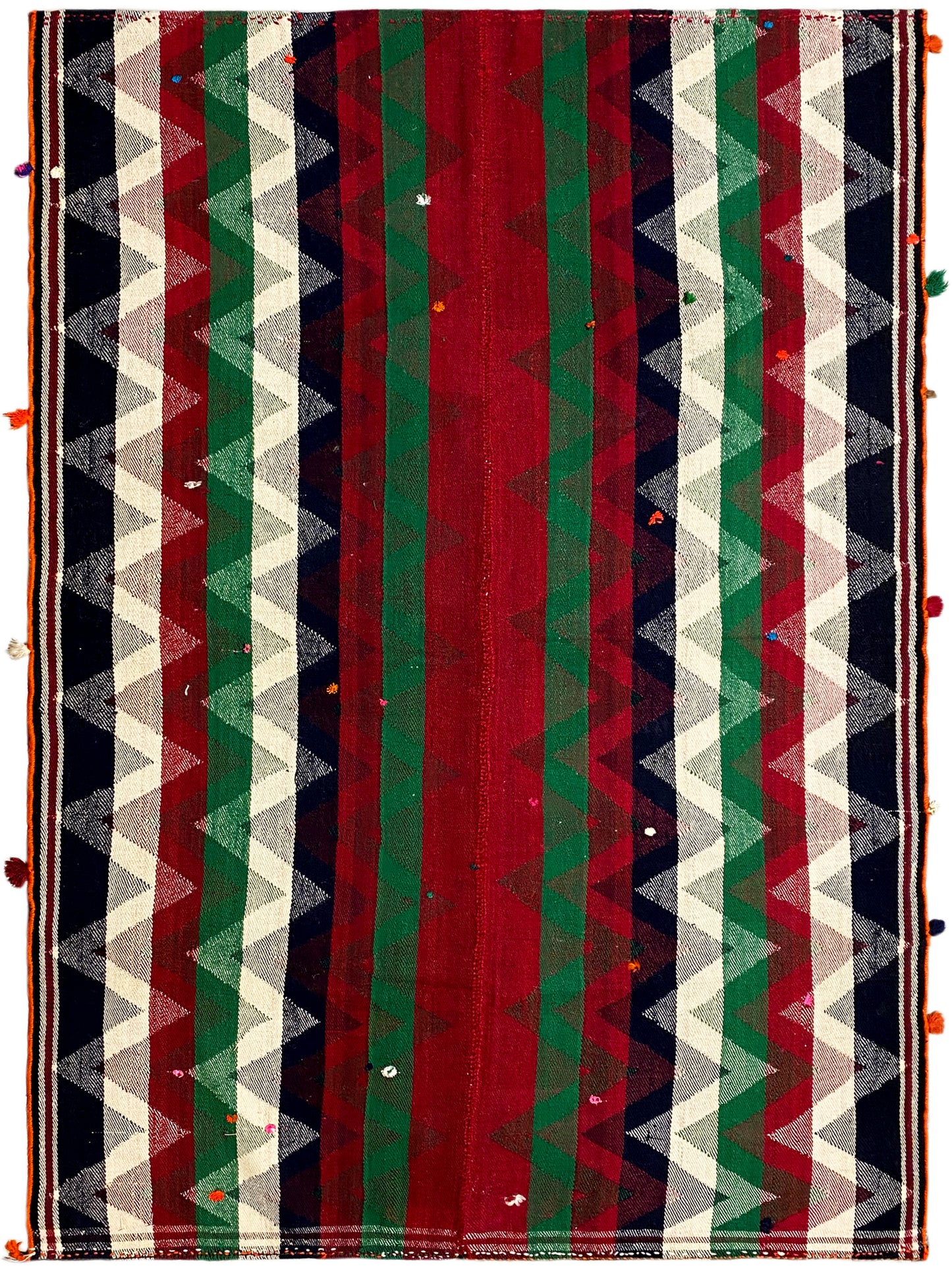 Schlafzimmer Jajim Teppich im Boho-Stil mit rot-grünen Streifen