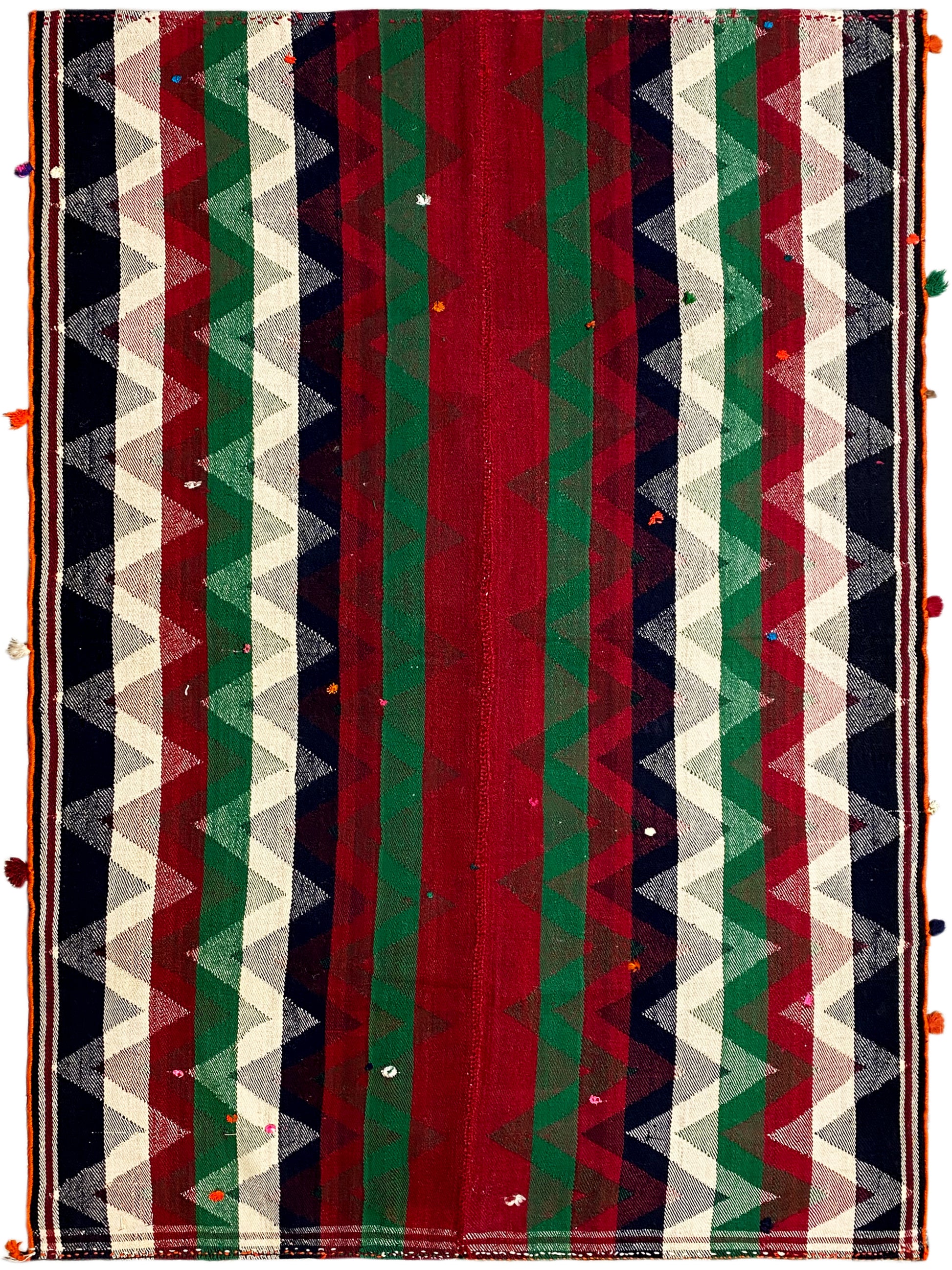 Schlafzimmer Jajim Teppich im Boho-Stil mit rot-grünen Streifen