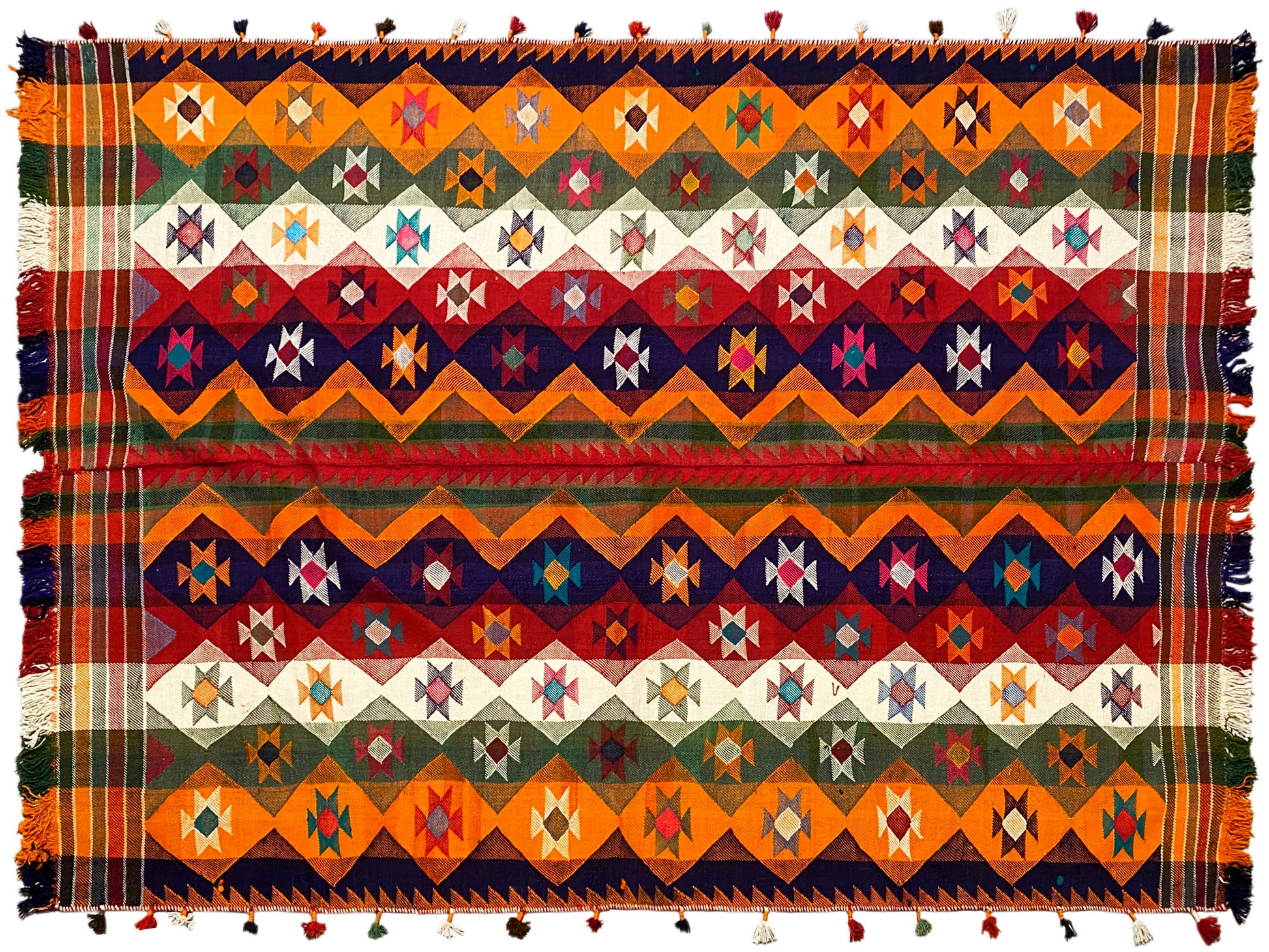 Salon handgewebter Jajim Teppich bunt mit traditionellen Rautenformen
