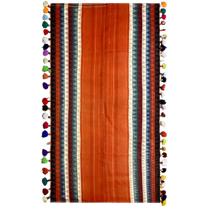 Wohnzimmer Jajim Teppich orange bunt handgewebt mit geometrischen Streifen und Troddeln