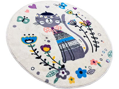 Tappeto rotondo per bambini Gatto, bianco, 100 cm