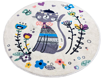 Tappeto rotondo per bambini Gatto, bianco, 100 cm