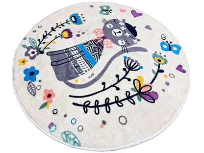Tappeto rotondo per bambini Gatto, bianco, 100 cm