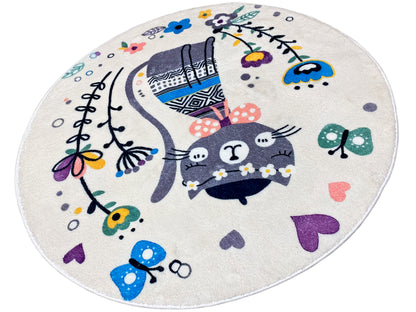 Tappeto rotondo per bambini Gatto, bianco, 100 cm