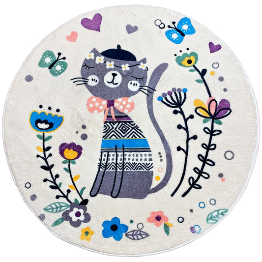 Tappeto rotondo per bambini Gatto, bianco, 100 cm