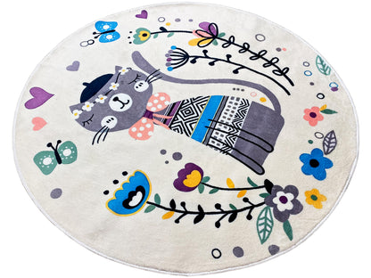 Tappeto rotondo per bambini Gatto, bianco, 120 cm