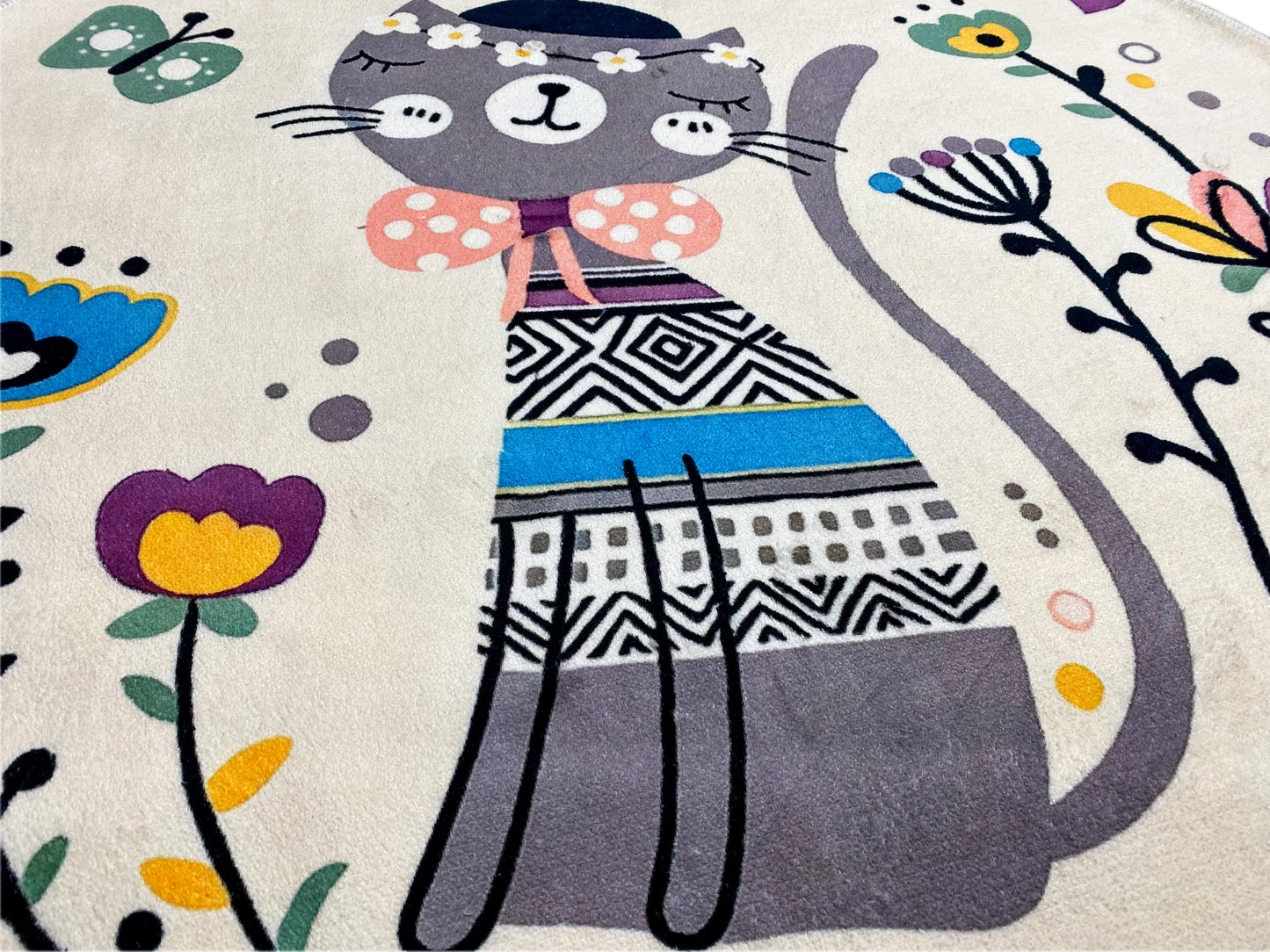 Tappeto rotondo per bambini Gatto, bianco, 120 cm