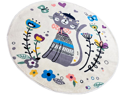 Tappeto rotondo per bambini Gatto, bianco, 160 cm