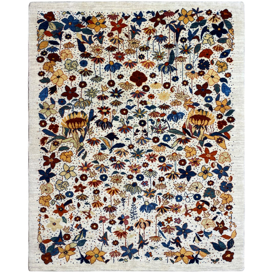 Tappeto rettangolare Gabbeh-Luri con motivo floreale multicolore su fondo chiaro