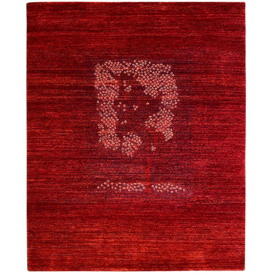 Tappeto Gabbeh-Luri rosso con motivo a medaglione decorativo in disegno chiaro