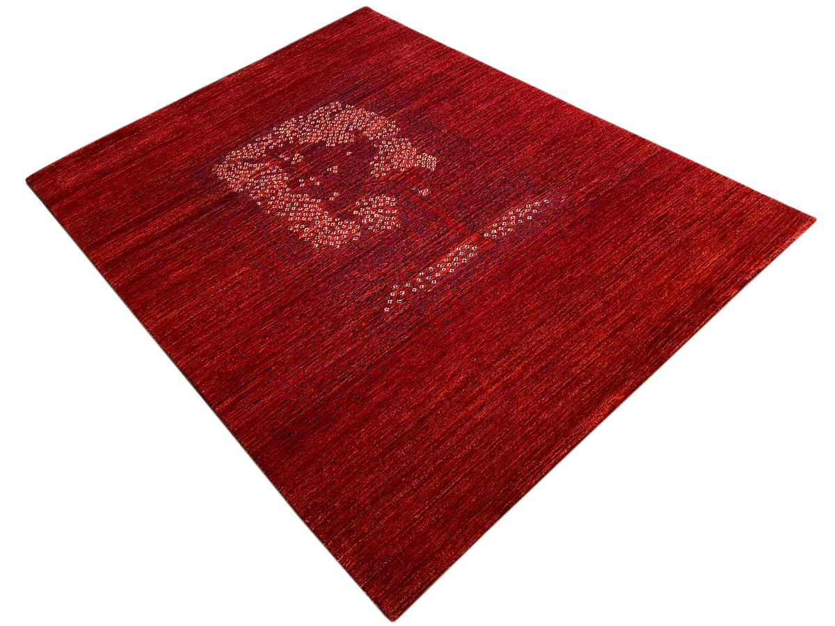 Roter Teppich, diamondartige Ansicht, mit Medaillon-Motiv in hellem Punktmuster