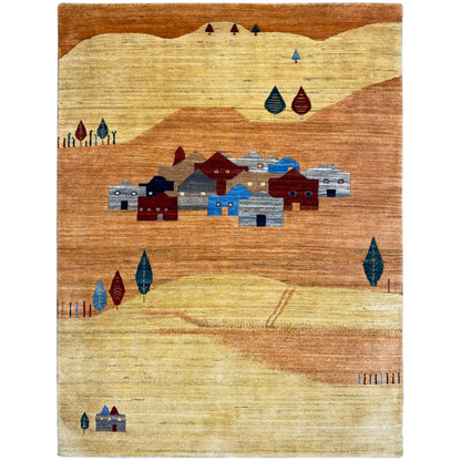 Gabbeh-Luri-Teppich mit geometrischem Muster in Braun, Beige, Blau und Rot, rechteckig
