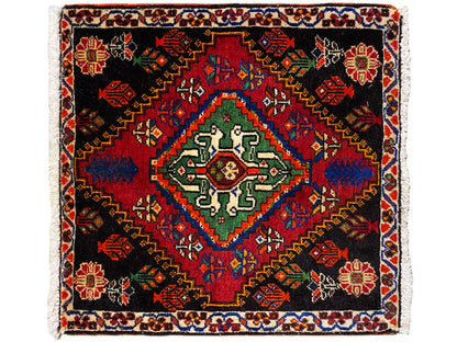 Tappeto Poshti 56x56 cm, motivo quadrato con campo centrale in verde e blu