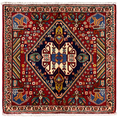 Tappeto Poshti 66x62 cm: tappeto rosso con motivo a medaglioni multicolore