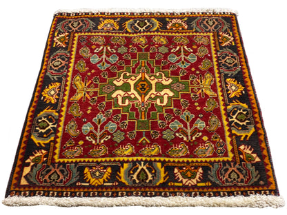 Tappeto Poshti 61x61 cm, rettangolare, rosso con bordi neri e dorati