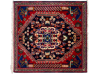 Tappeto Poshti 66x63 cm con bordo rosso, blu scuro e motivo geometrico
