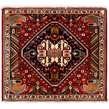 Tappeto orientale con bordo e motivo rosso, medaglione centrale