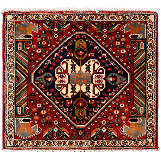 Tappeto orientale con bordo e motivo rosso, medaglione centrale