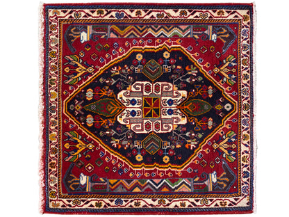 Tappeto Poshti (67×67 cm) con composizione a medaglione multiparte, blu scuro e rosso