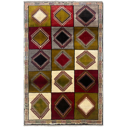 Orientteppich mit Rauten-Muster, mehrfarbig, Bordüre und Fransen, ca. 206x120 cm